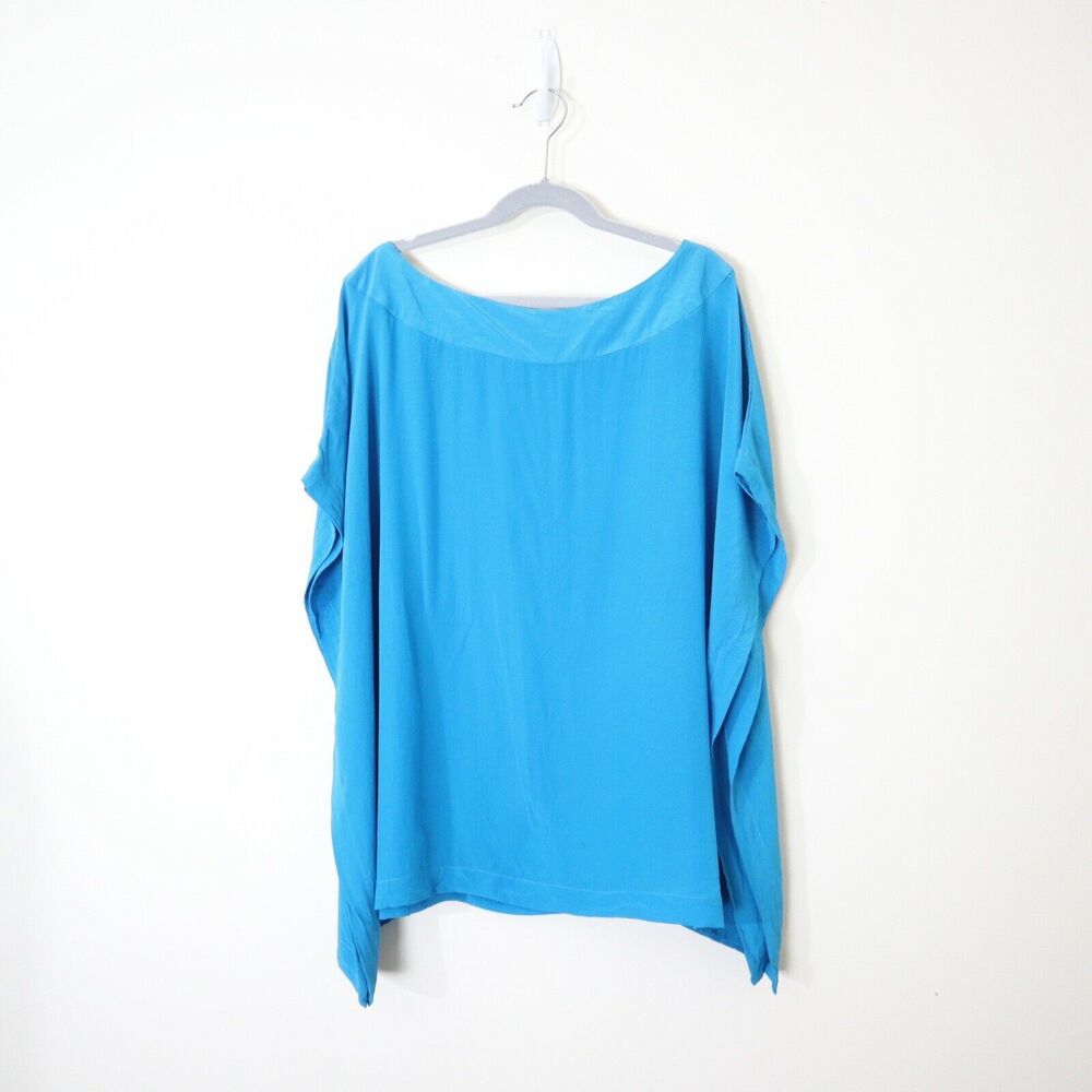 Ted Baker London 2 US 6 Silk Boxy Blouse Blue Satin Wide Sleeve Square Top